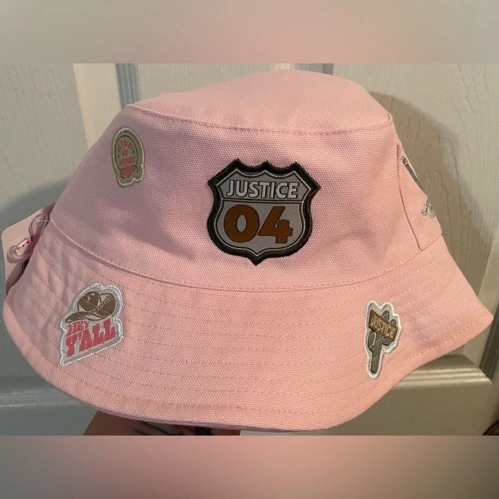 Justice‎ Light Pink Sporty Bucket Hat Girls One Size Patches NWT